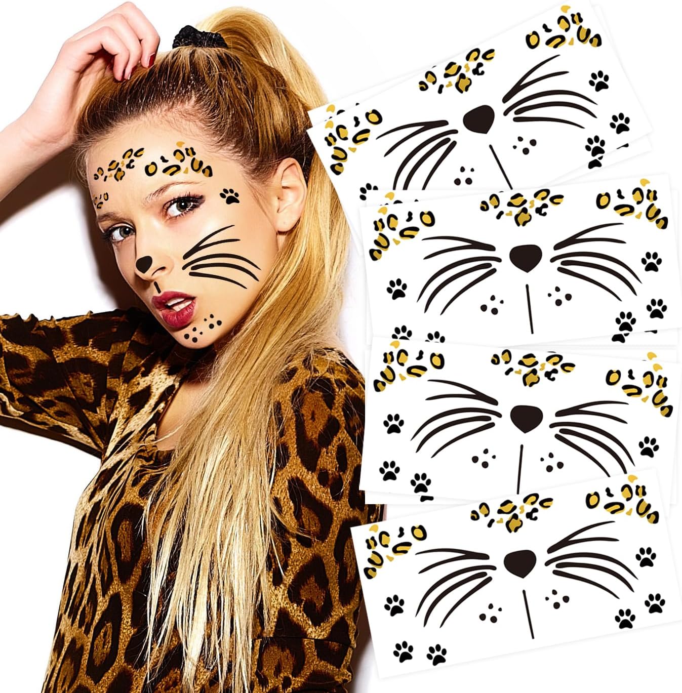 Amazon.com : Leopard Face Tattoos - 6 Sheets Temporary Tattoo Kit for
