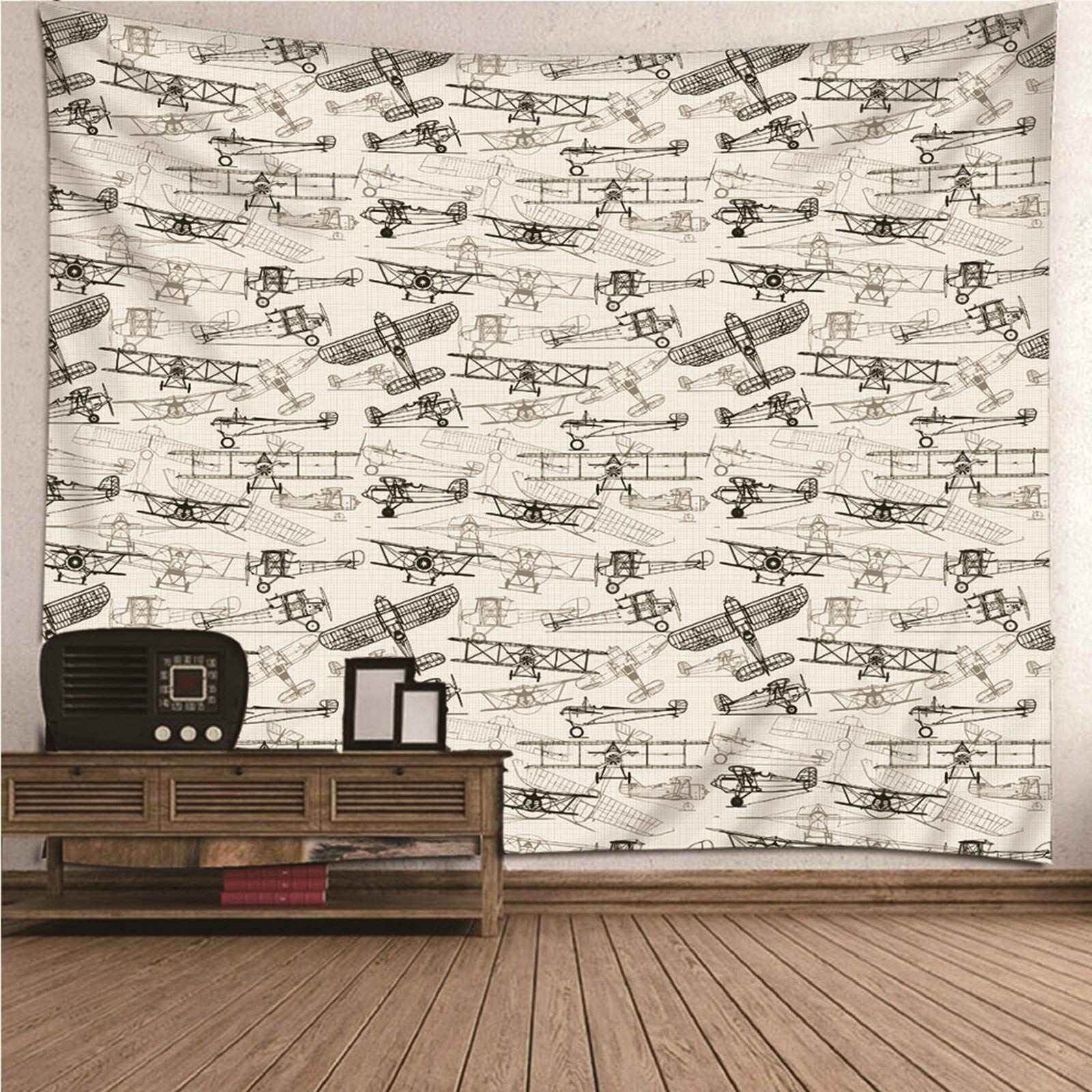 Tapiz de pared de avión en blanco y negro para un salón moderno de 150x150 cm