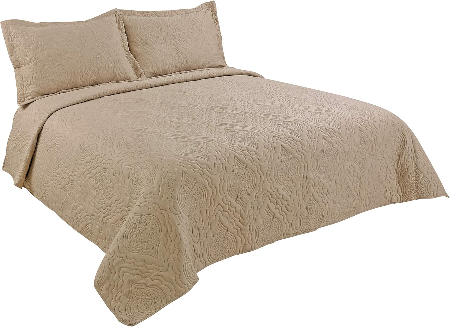 Marina Decoration Solid Embossed Pinsonic Coverlet Bedspread Bedding Ultra Soft 3 Piece Summer Quilt Set with 2 Shams, Taupe Color King Size