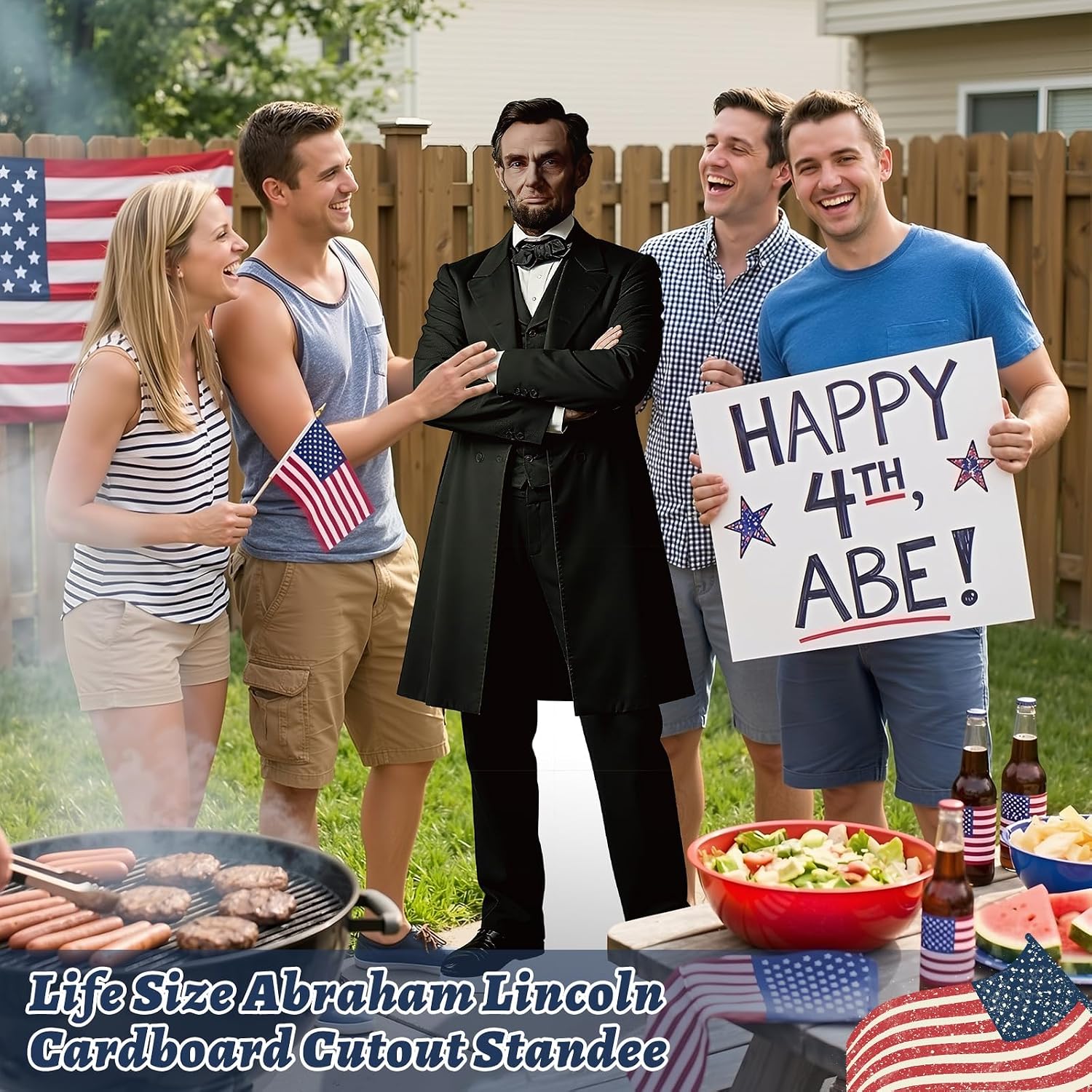 Lawnldyll 5 Ft Abraham Lincoln Cardboard Cutout Standee Standup Life Size Historical Figure Decoration Patriotic Party Supplies Photo Booth Prop American President Display Classroom Event Decor