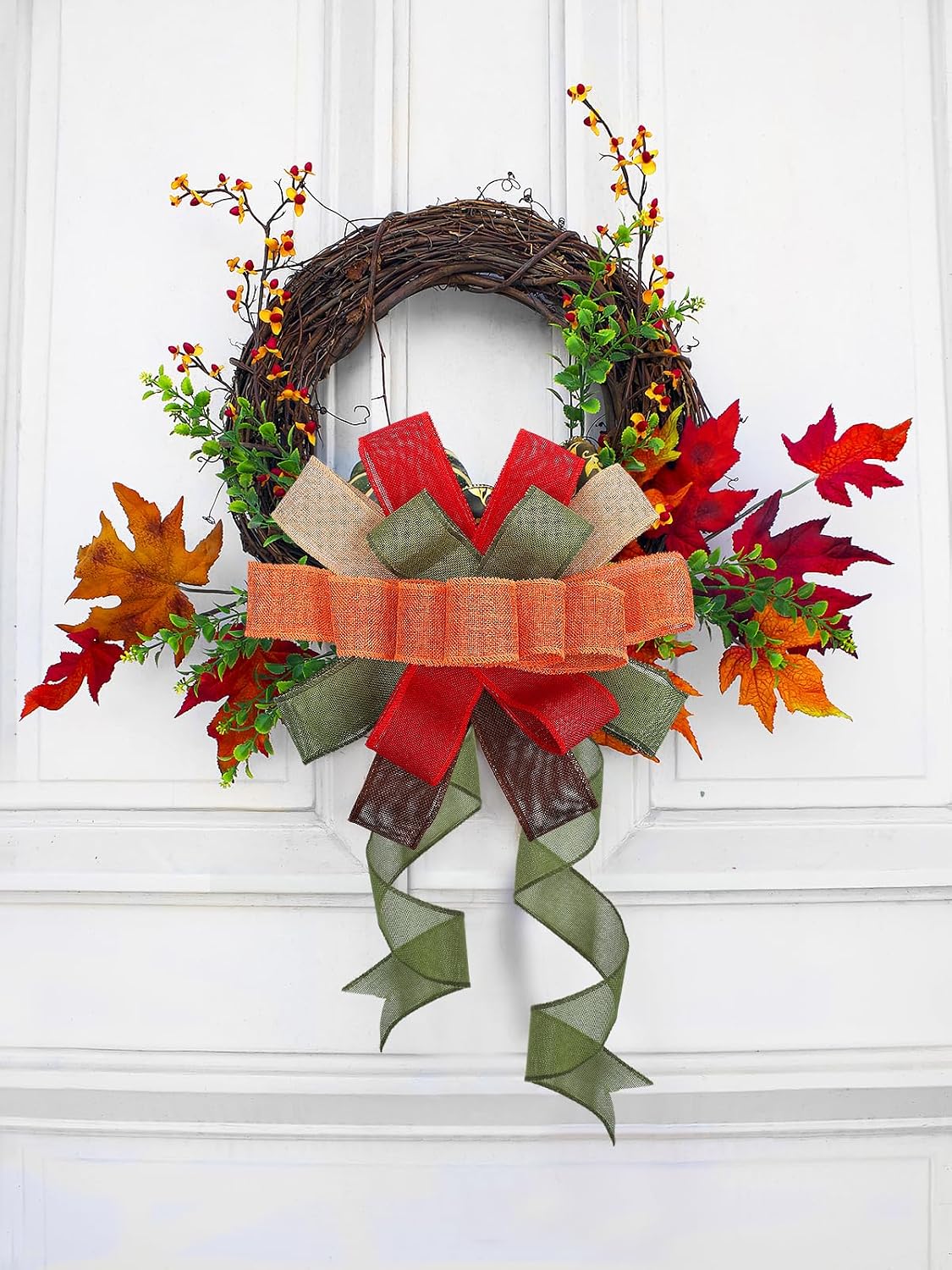 PAMASE Fall Burlap Wired Ribbon 5 Rolls Set, 27.3Y Total for Gift Wrapping