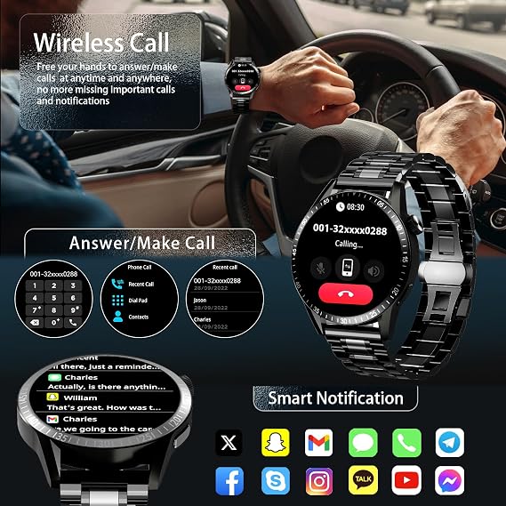 Smart Watch for Men with Answer/Make Calls, 1.39 HD Always Display Fitness Tracker Watch with Waterproof 190+Sports Modes Health Monitor Sleep Monitor for iOS Android (Black)