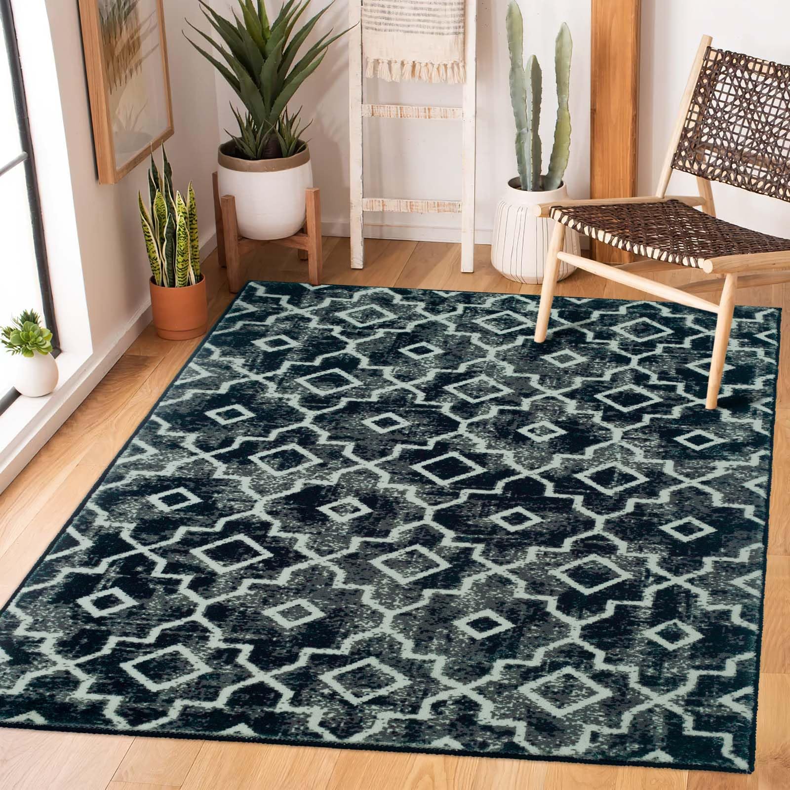 Moroccan Area Rug,3'X 5' Black Living Room Rug Washable Entryway Rug ...