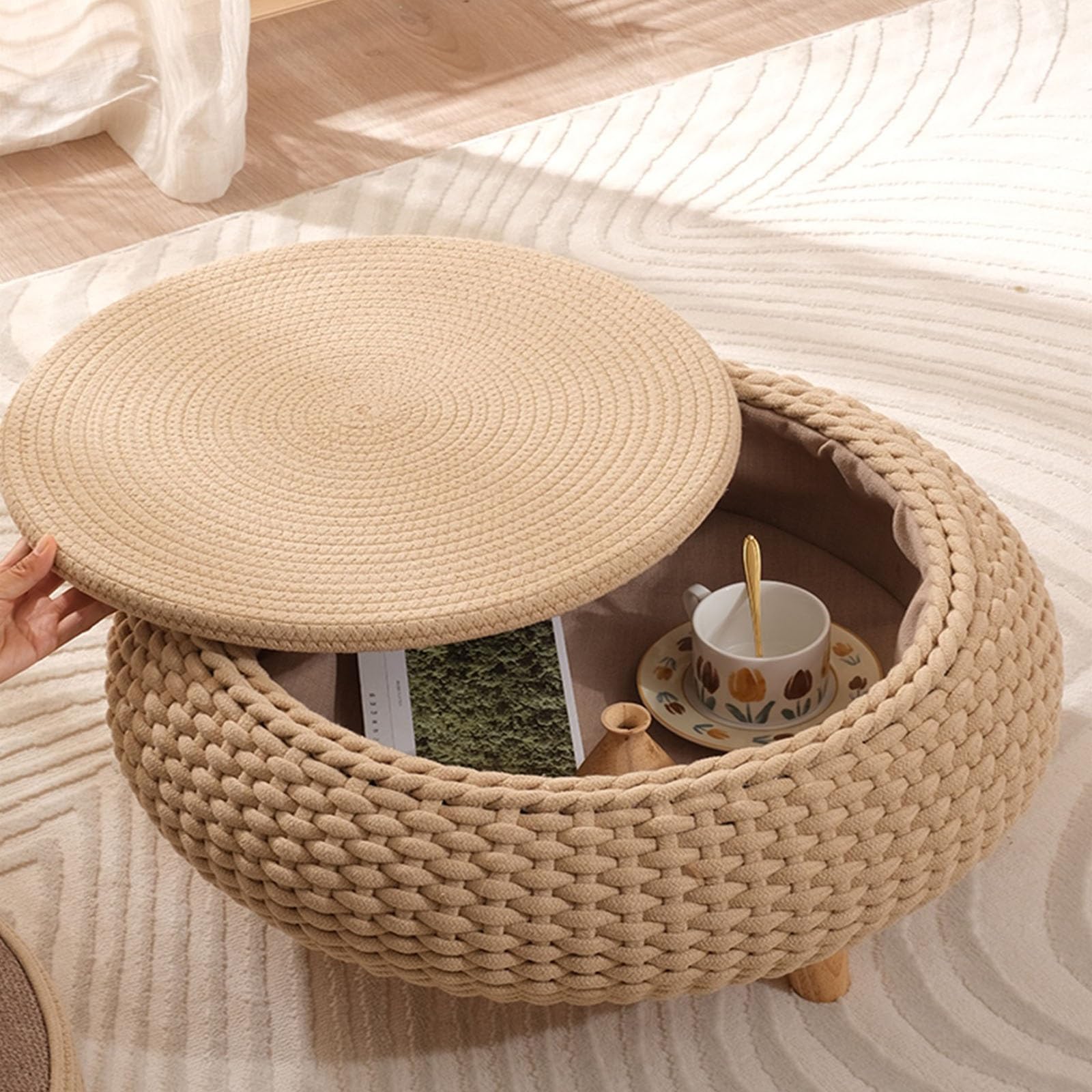 Tavolo da terra, Davanzale della finestra Tatami tavolino da caffè Semplice pavimento tavolo rotondo Tatami mobile tavolo basso Mobili soggiorno Tavolino basso da caffè(Cream,Grande)