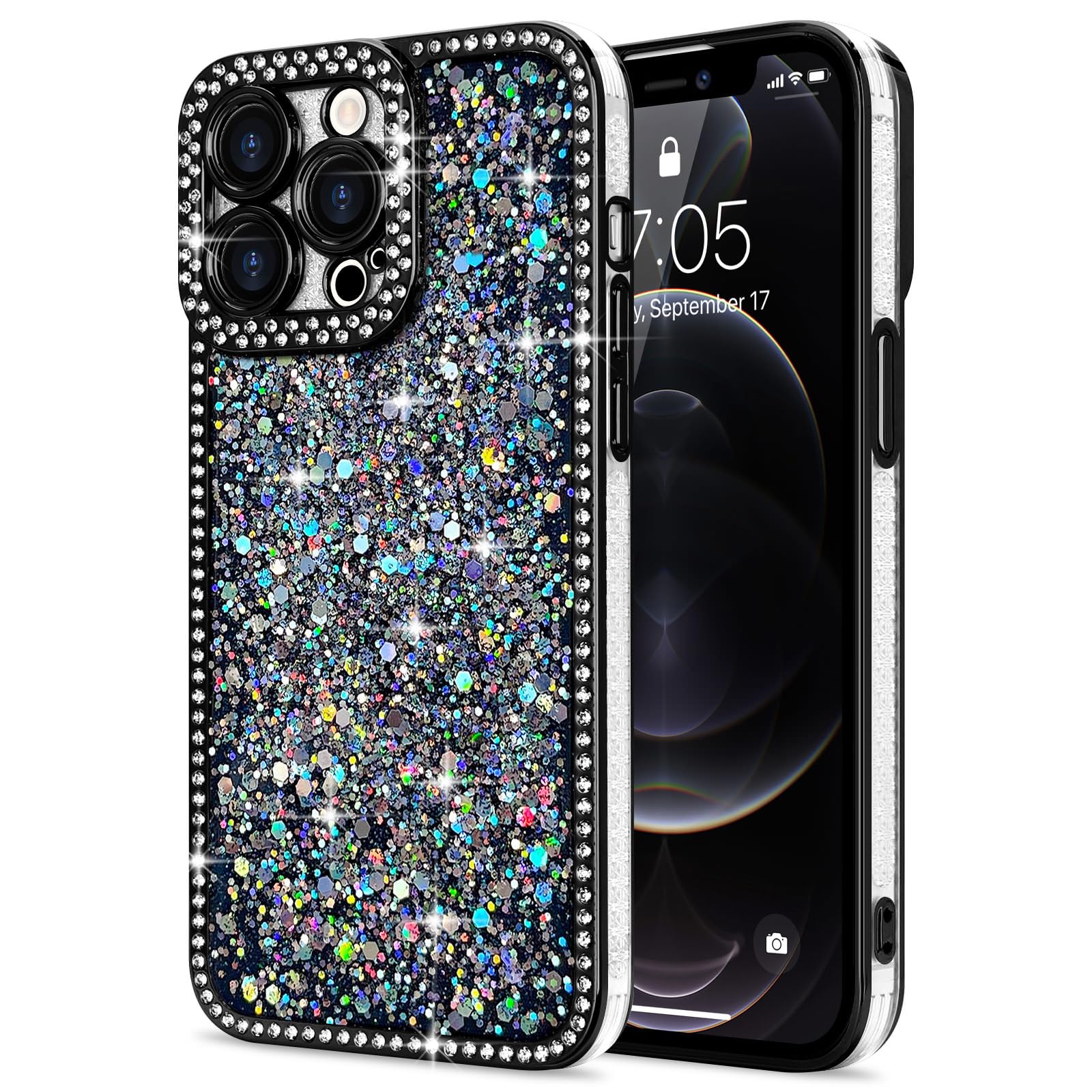 Lafunda for iPhone 12 Pro Case Glitter, Luxury Shiny Bling Sparkly Bumper Cover with Crystal Diamonds for Women Girls Soft TPU Slim Shockproof