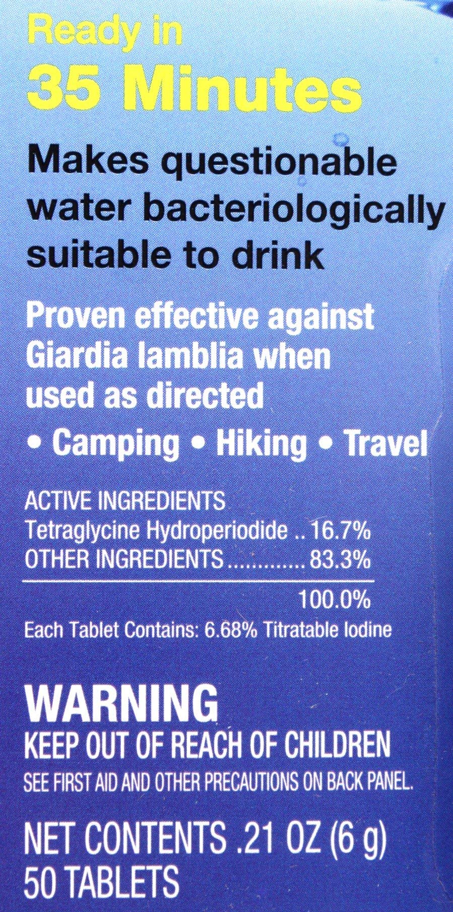Potable Aqua Water Purification Iodine Tablets 4 Bottles with 50 Each