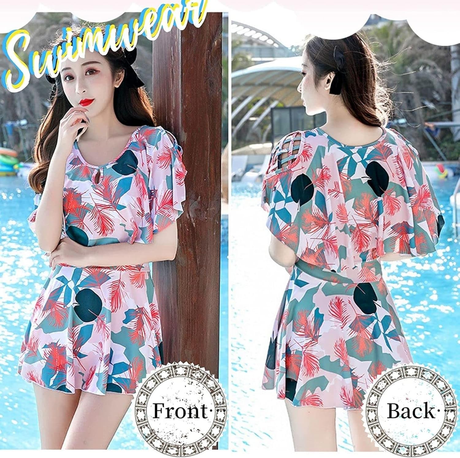 [NOMIMAS] 水着 レディース ワンピース水着 花柄水着 体型カバー UVカット オールインワン リゾート風 スイムドレス ボ