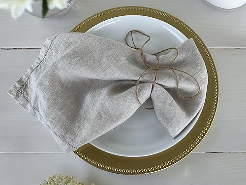 Miniatura 3 de Servilletas de lino con vainica, 20 x 20 pulgadas, servilletas de lino puro lavado a la piedra con esquinas dobladilladas, 100% lino francés,