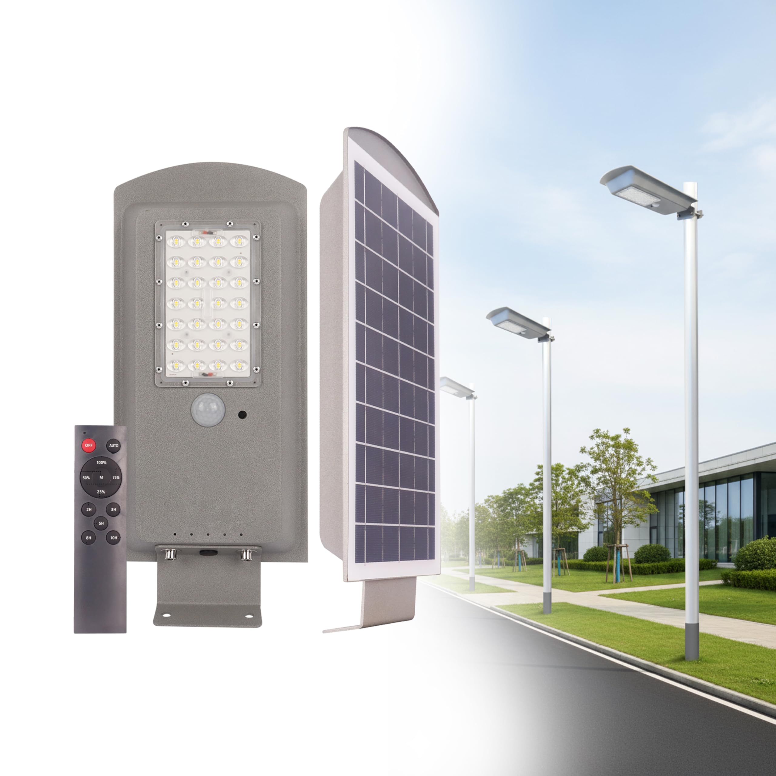 Homehop 80W All in One Solar Street Light Outdoor Waterproof Wall Lamp with Remote,15000mAh (Grey)