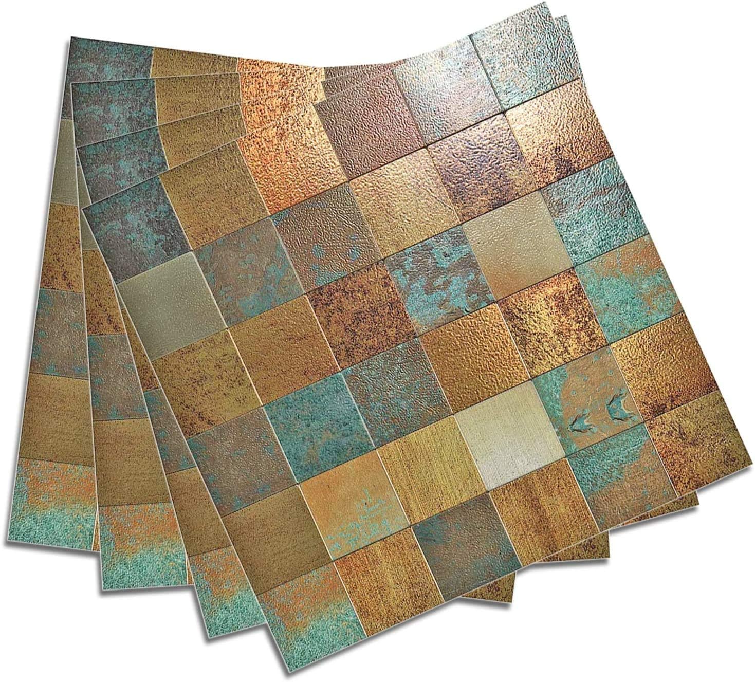 Amazoncom Homeymosaic Peel And Stick Backsplash Tile For Kitchen Aluminum 3d Wall Sticker Retro Bronze5 Sheets