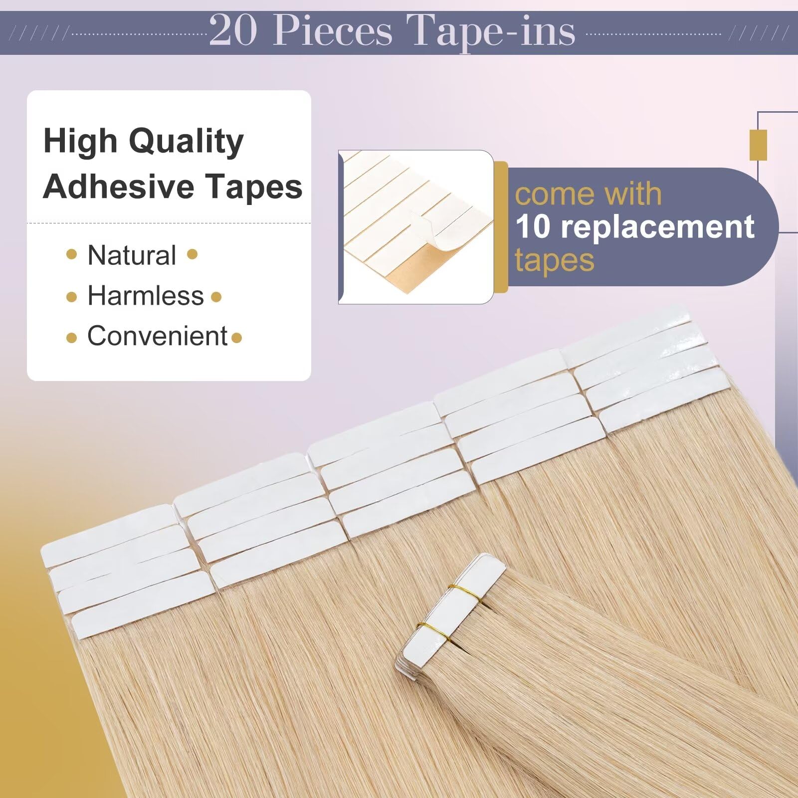UK-Fashion-Shop 20pcs Tape Hair Extension Real Human Hair Remy Hair Extensions Straight Skin Weft Seamless Natural Blonde 24 14inch40g - Image 4