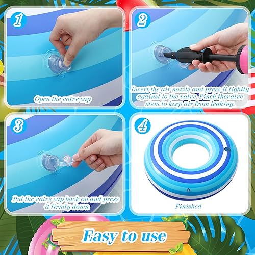 Miniatura 4 de ShinyRelief Flotadores inflables gigantes de 50 pulgadas con diseño de rayas azules en forma de dona, flotadores de piscina para adultos, juguetes
