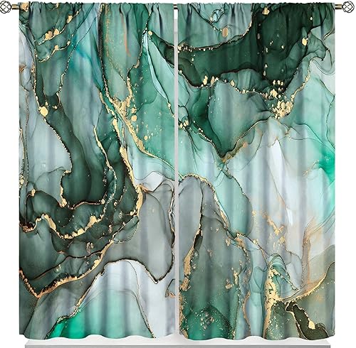 Cortinas de mármol abstractas verde jade dorado decoración de dormitorio cortinas opacas de lujo cortinas de ventana fluyen líquido moderno hogar