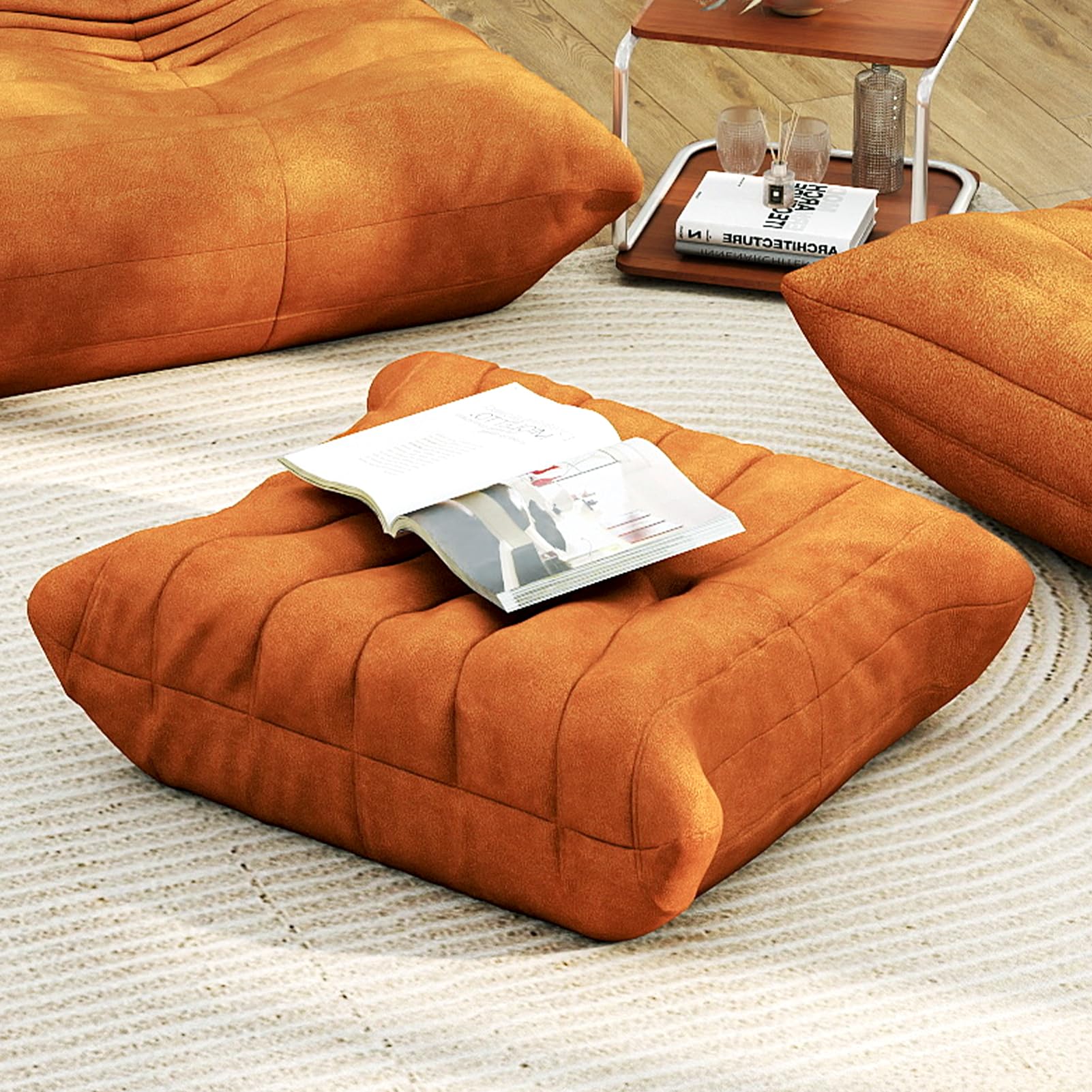 Snug Sofee Full Foam Bean Bag Ottoman – Comfortable Ottoman Chair, Waterproof Upholstery, for Bean Bag Chair,Lounge Chair,Couch (DarkOrange)