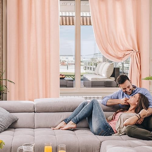 Miniatura 8 de Deconovo Cortinas ligeras de lino para sala de estar de niños de 84 pulgadas de largo, juego de 2 paneles de cortinas de lino con aislamiento