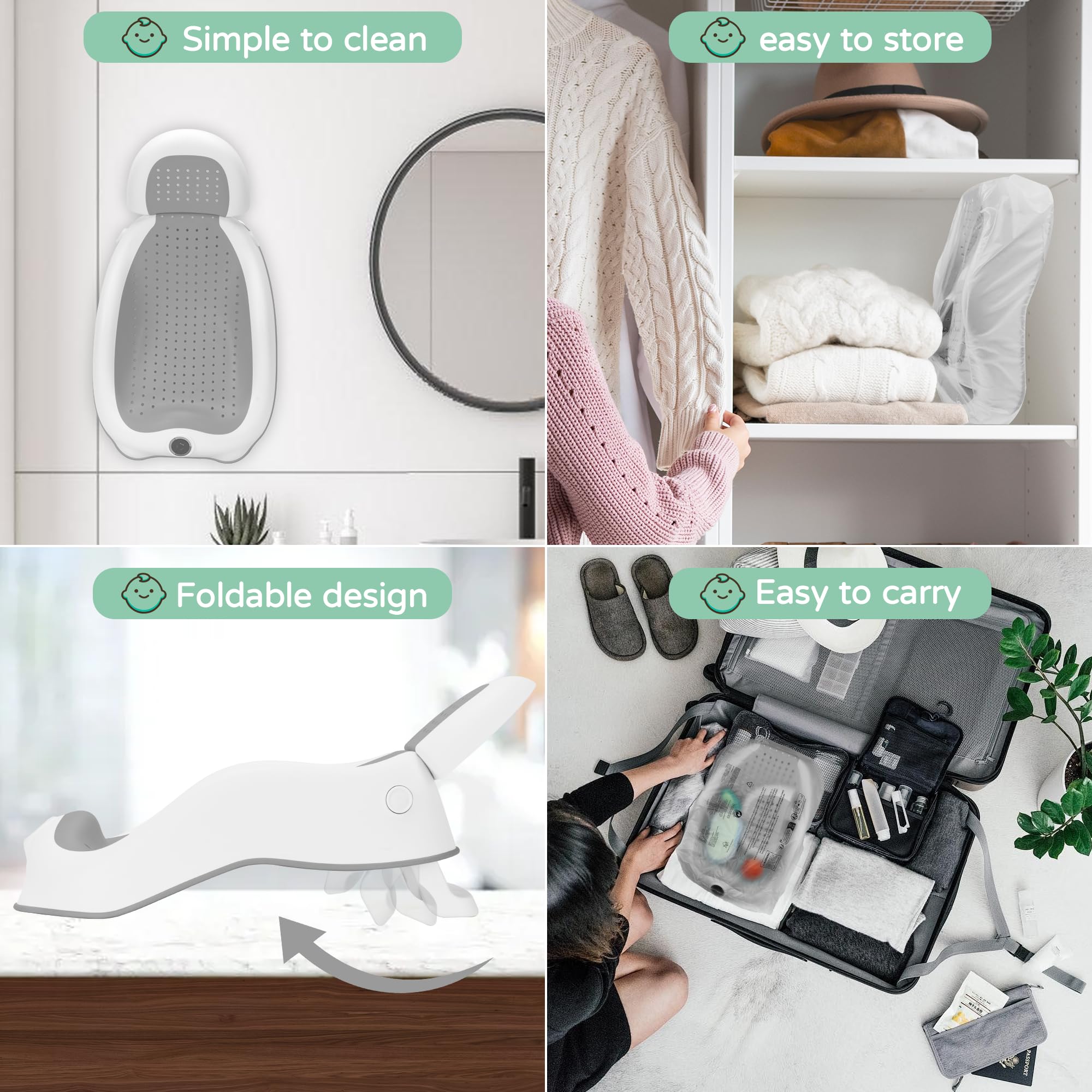 Set Cuscini Per Vasca Da Bagno: Ginocchiera E Gomitiere Con 4 Tasche Organizer, Imbottiti, Antiscivolo, Per Bimbi E Genitori, Grigio