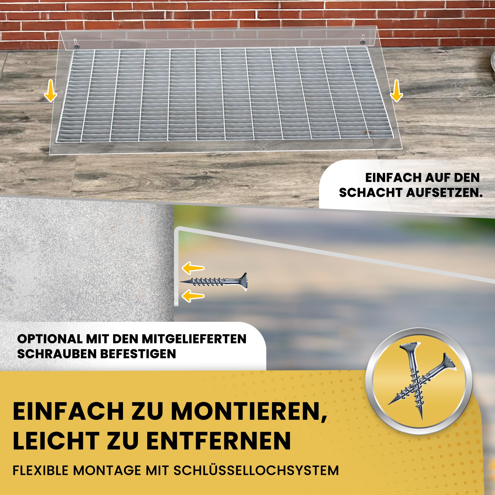 Regenschutz für Lichtschacht aus Plexiglas - Schutz vor Regen, Laub, Schmutz & Schnee - Lichtschachtabdeckung für Kellerschacht - transparente Abdeckung (110x50cm)