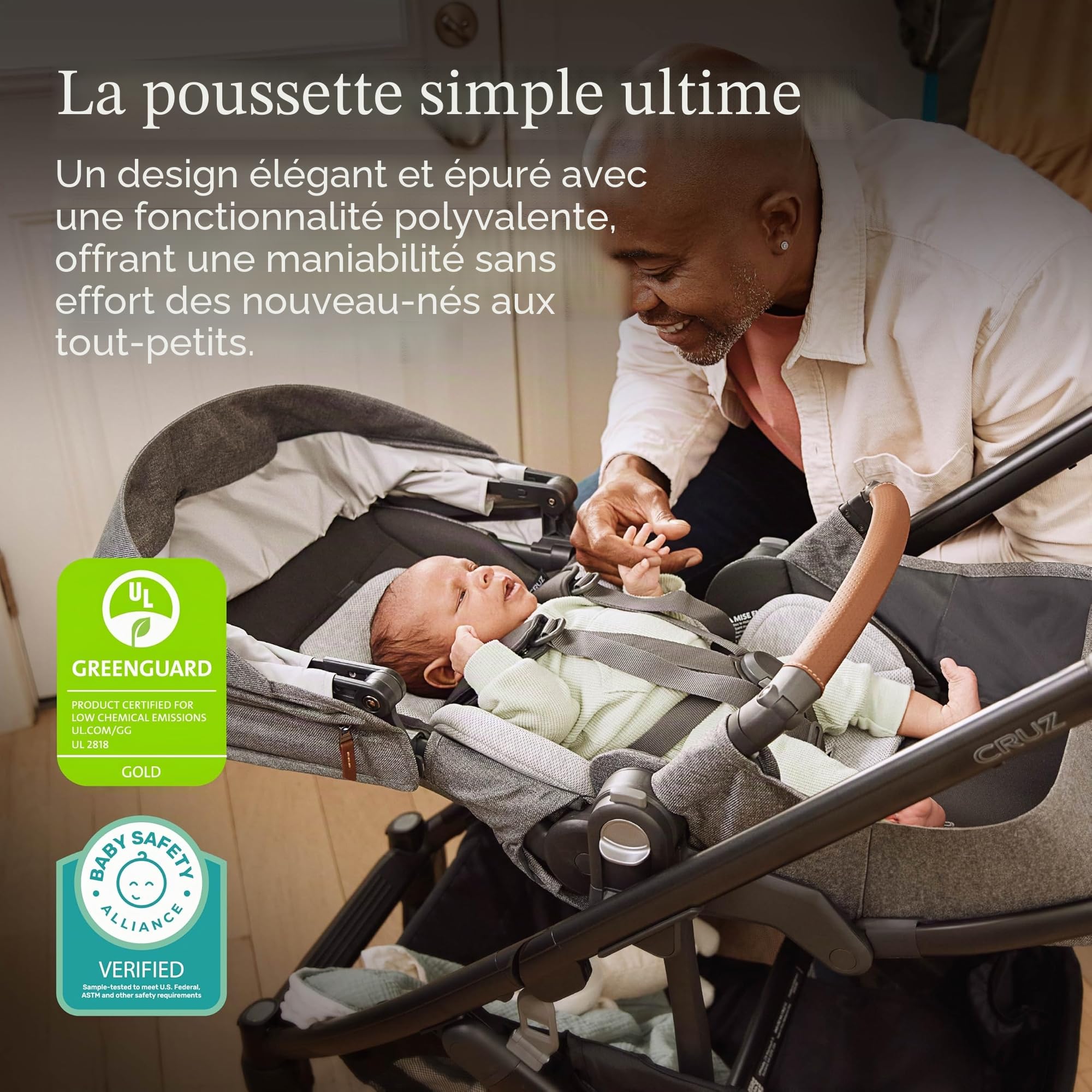 UPPAbaby Cruz V3 Poussette – Compatible avec les sièges auto et dès la naissance – Siège réversible – Insert pour bébé, pare-insectes et pare-pluie inclus – Greyson (mélange anthracite/cadre carbone
