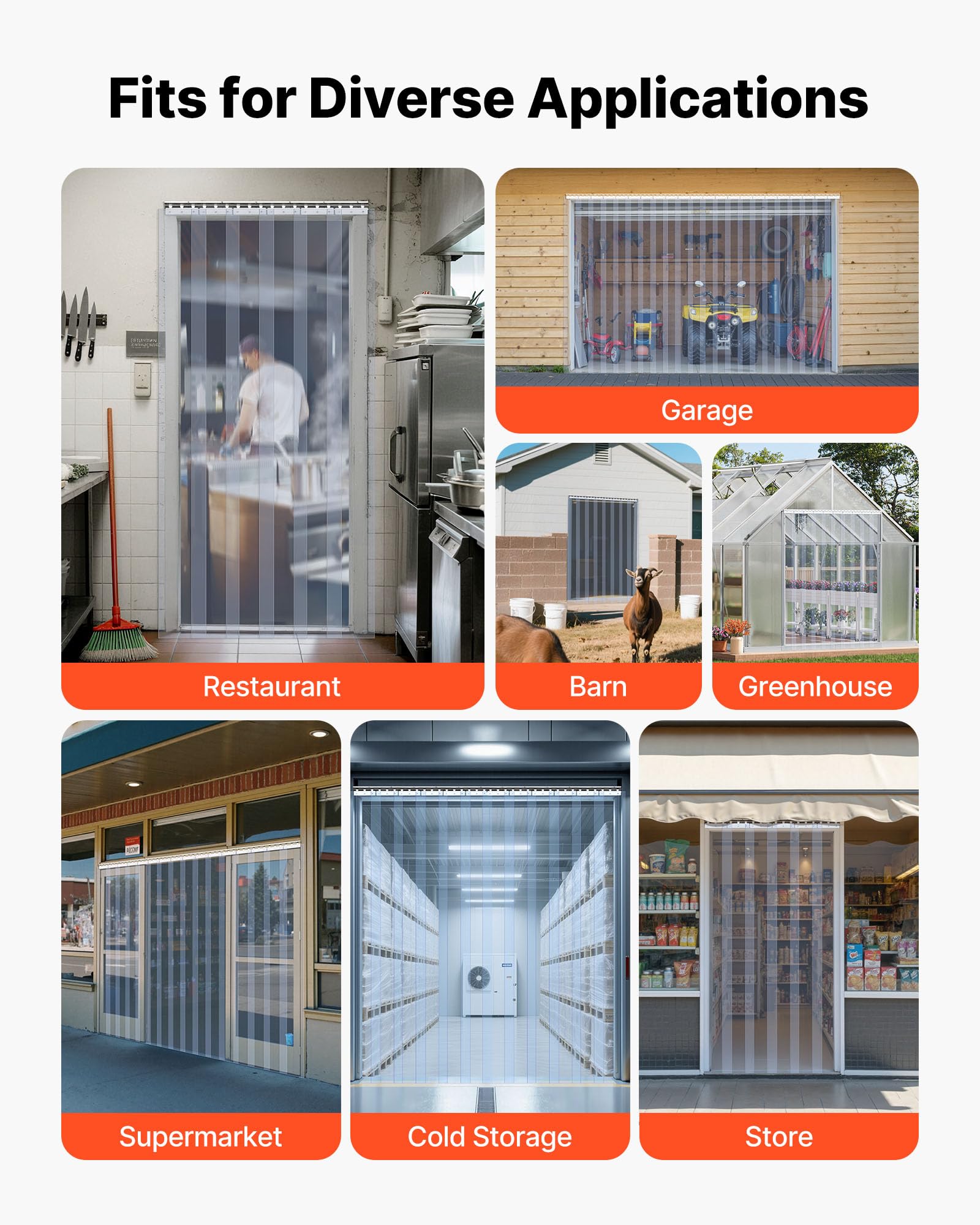 VEVOR PVC-Streifenvorhang, 915x2134 mm, 2 mm Dicke, 6er-Pack Lamellenvorhang, -55,6℃ bis 30℃ Kunststoff-Türstreifen für Lager-, Gefrier- und Garagentore, glatt, transparent