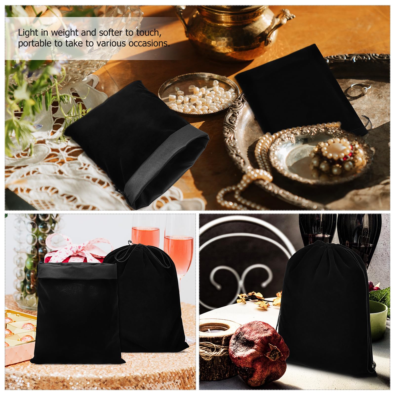 IMIKEYA 10 Stück Schwarze Flanellbeutel mit Kordelzug 30X40cm Wiederverwendbare Stoffbeutel für Geschenke und Zubehör für Geburtstag und Weihnachten