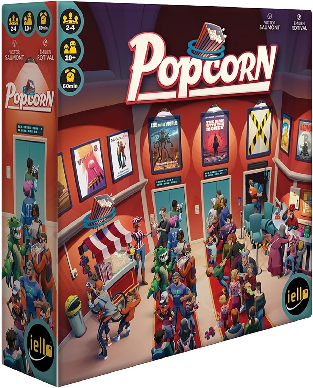 IELLO: Popcorn, Strategy Board Game, Manage a Movie Theater, Attract Cinema Guests, Competitive, 60 Minute Play Time, 2 to 4 Players, for Ages 10+