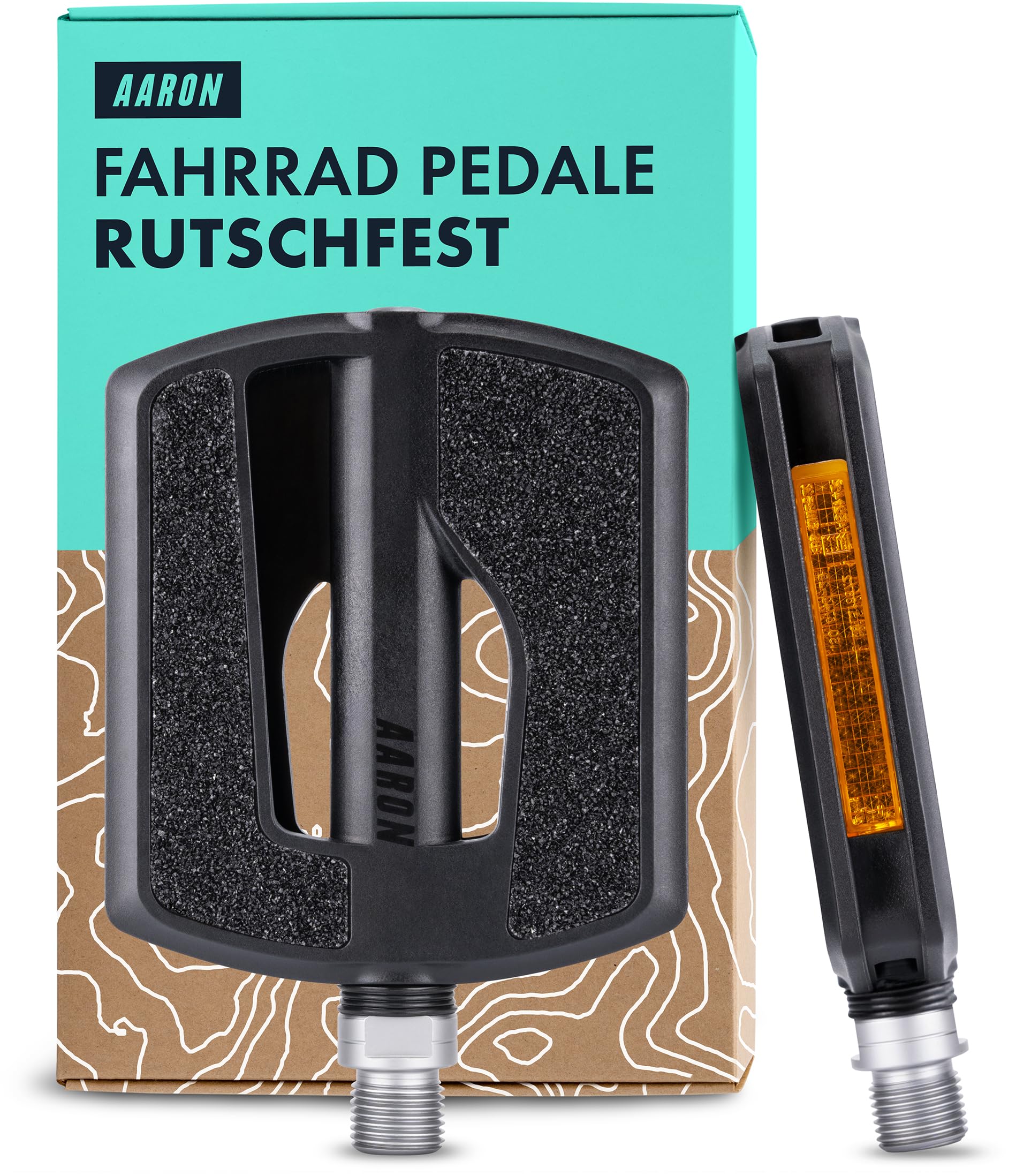 AARON Urban Fahrradpedale mit Reflektoren, abgedichtetes Industrie-Kugellager, Zubehör für E-Bike, Trekking Bike, City Bike, Schwarz