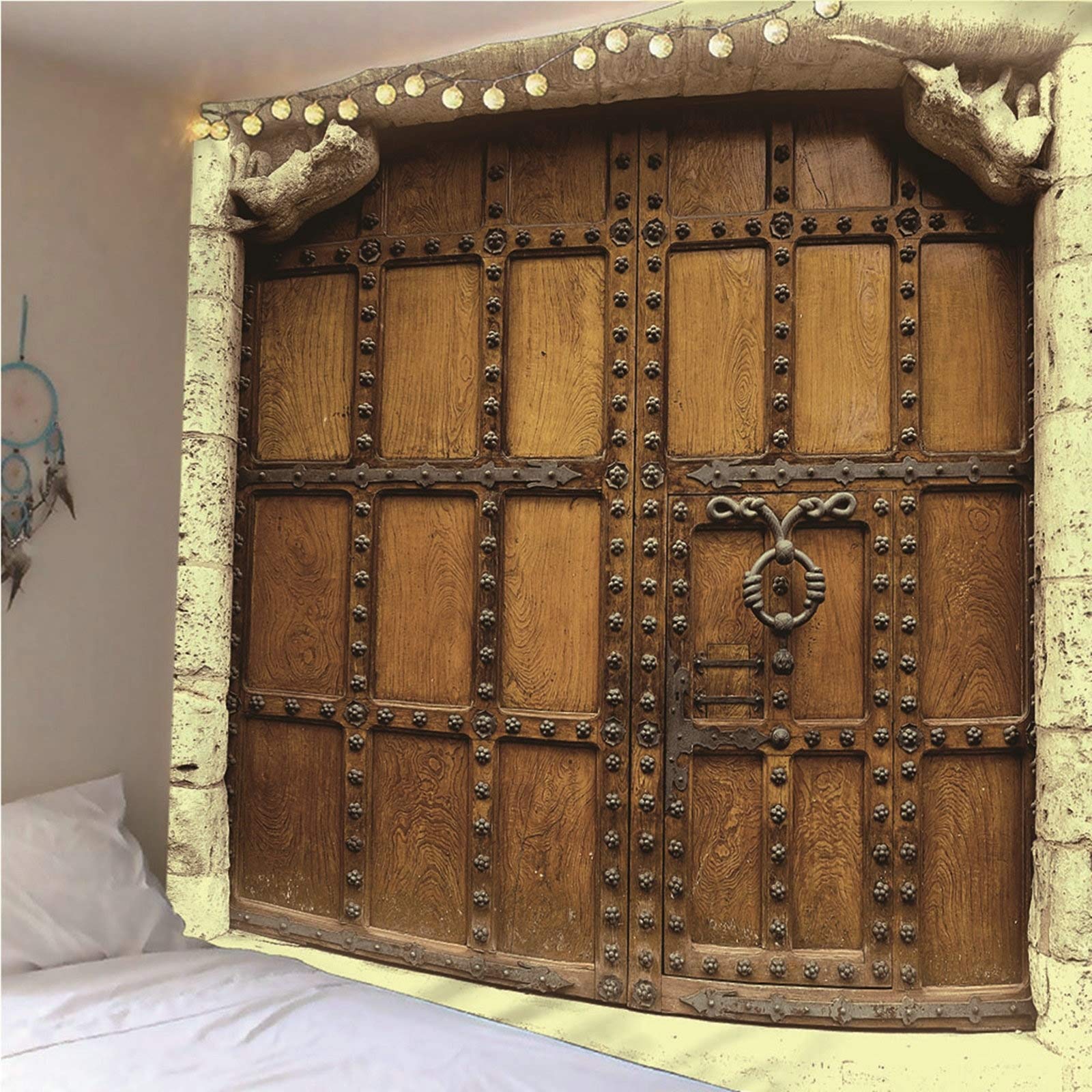 Aeici Tapiz De Pared De Tela, Tapiz Techo Tapiz de Pared Puerta de Hierro Tapiz- marrón, 300x260CM