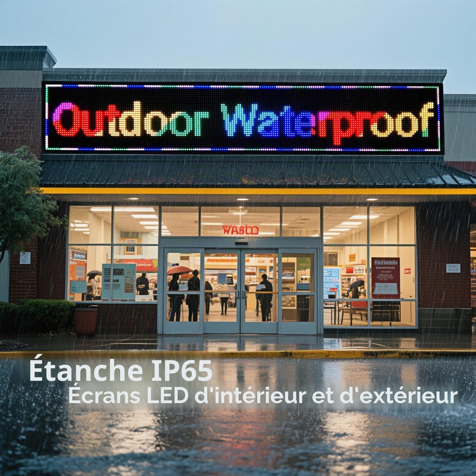 P10 Panneau LED programmable d'extérieur 195 x 35 cm, IP65 résistant à l'eau, écran LED numérique, couleurs vives, écran LED numérique, WiFi + contrôle USB, enseignes lumineuses pour magasins
