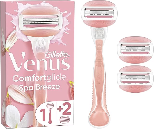 Gillette Venus ComfortGlide Spa Breeze Women's Razor + 3 Razor Blade Refills, 2 Shaving Gel Bars For A Comfortable Shave