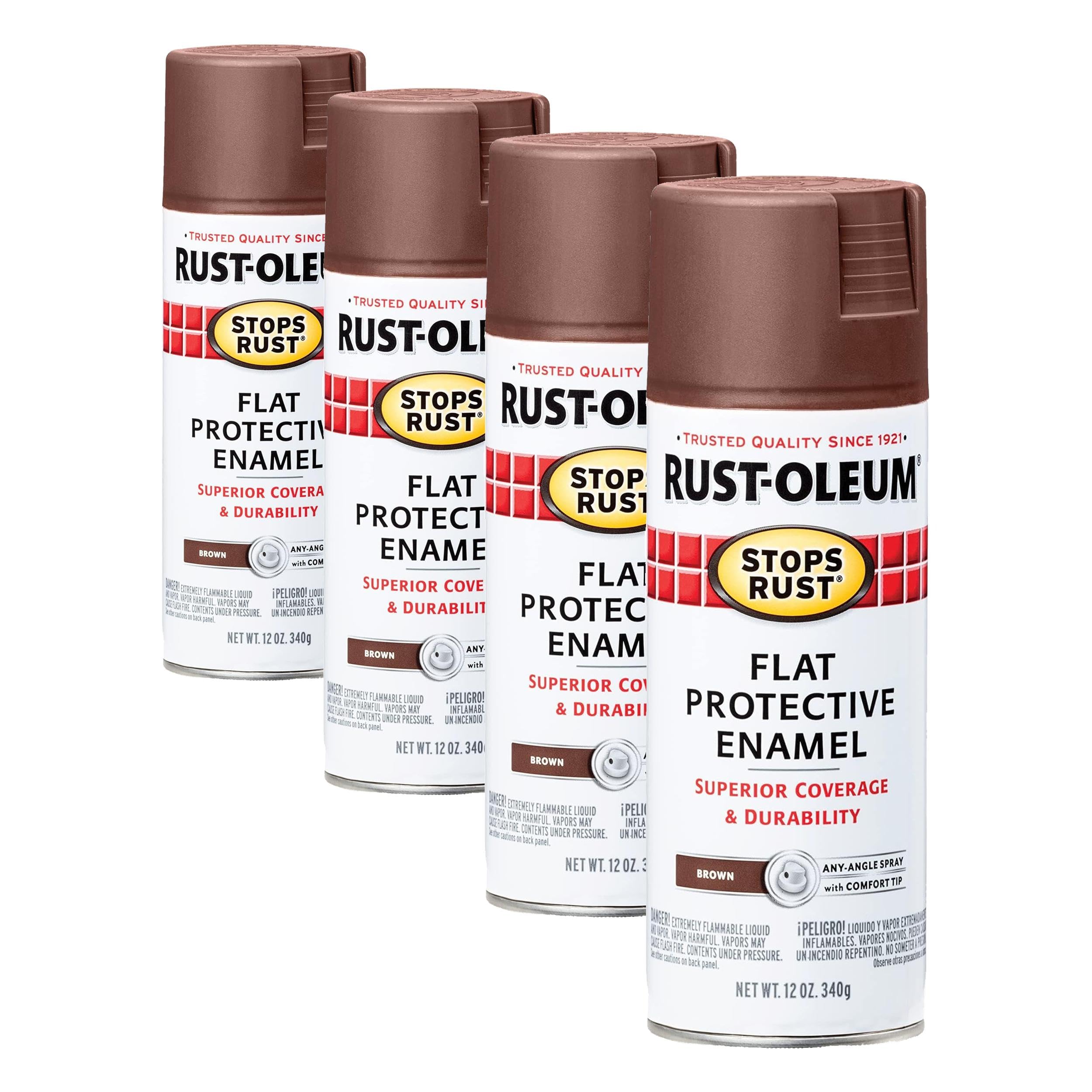 Rust-Oleum 214085 Stops Rust Spray Paint, 12 oz, Flat Brown (Pack of 4)