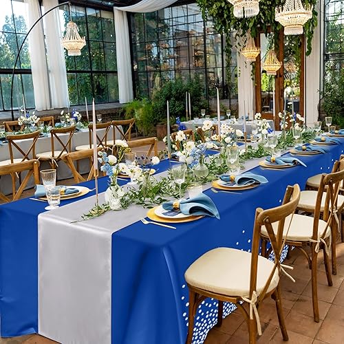 Vista 7 de Tudomro Juego de 16 manteles de plástico desechables y camino de mesa satinado de 54 x 108 pulgadas, manteles de 12 x 108 pulgadas, para Año Nuevo