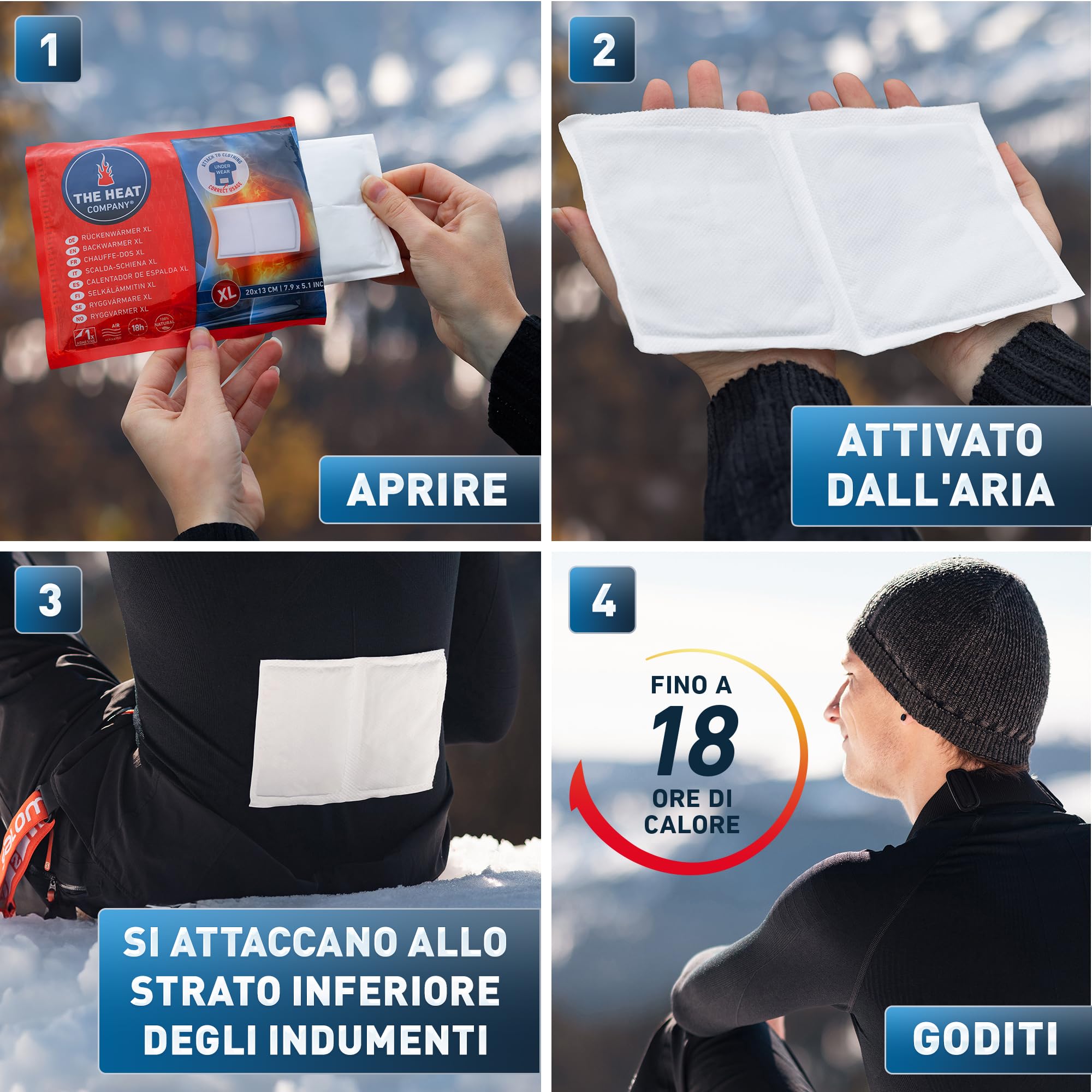 THE HEAT COMPANY Scalda-Schiena XL - EXTRA CALDO - adesivo - Scaldacorpo XL - 18 ore di piacevole calore - pronti all'uso - autoriscaldante - puro naturale - 3 pezzi
