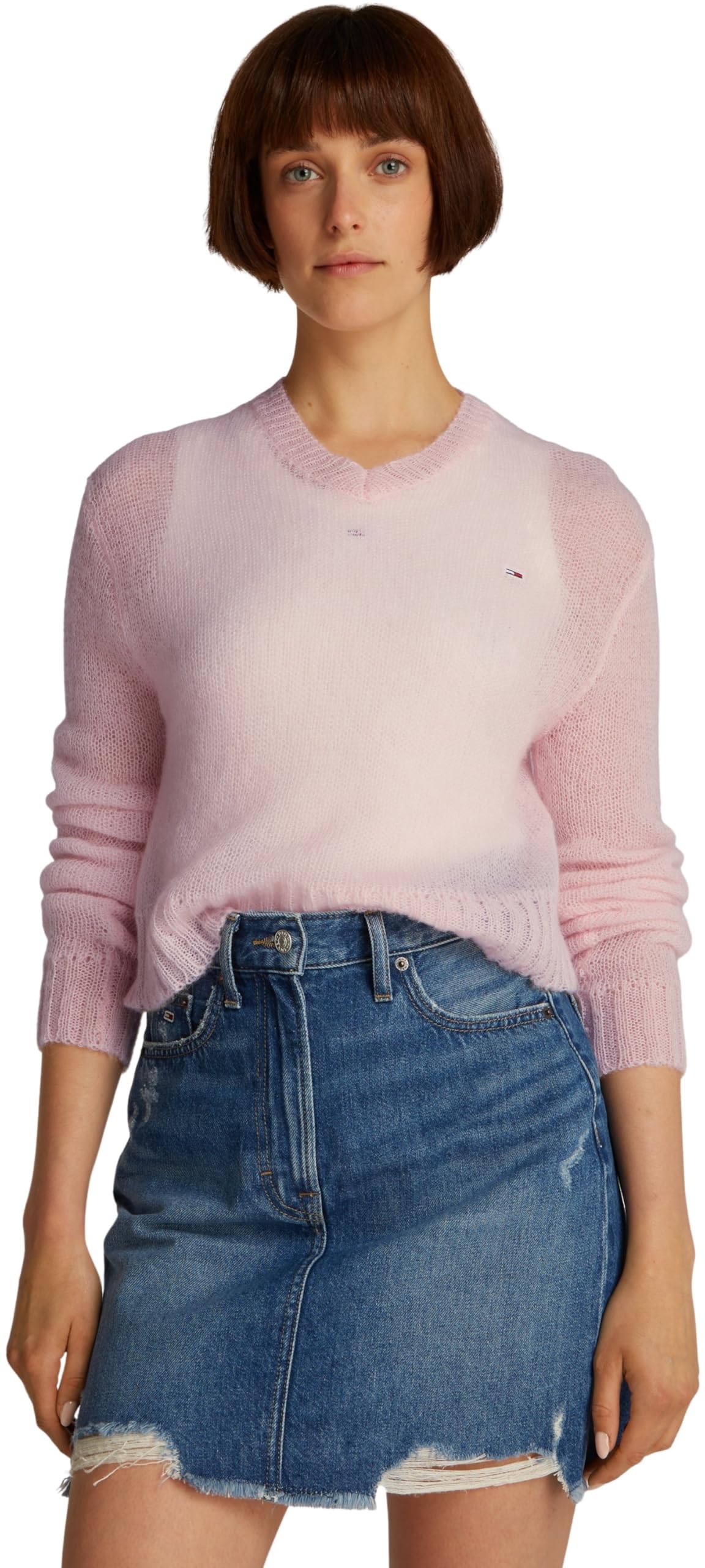 Tommy Jeans Women’s V-Neck Open Knit Jumper, Pink (Precious Pink), M