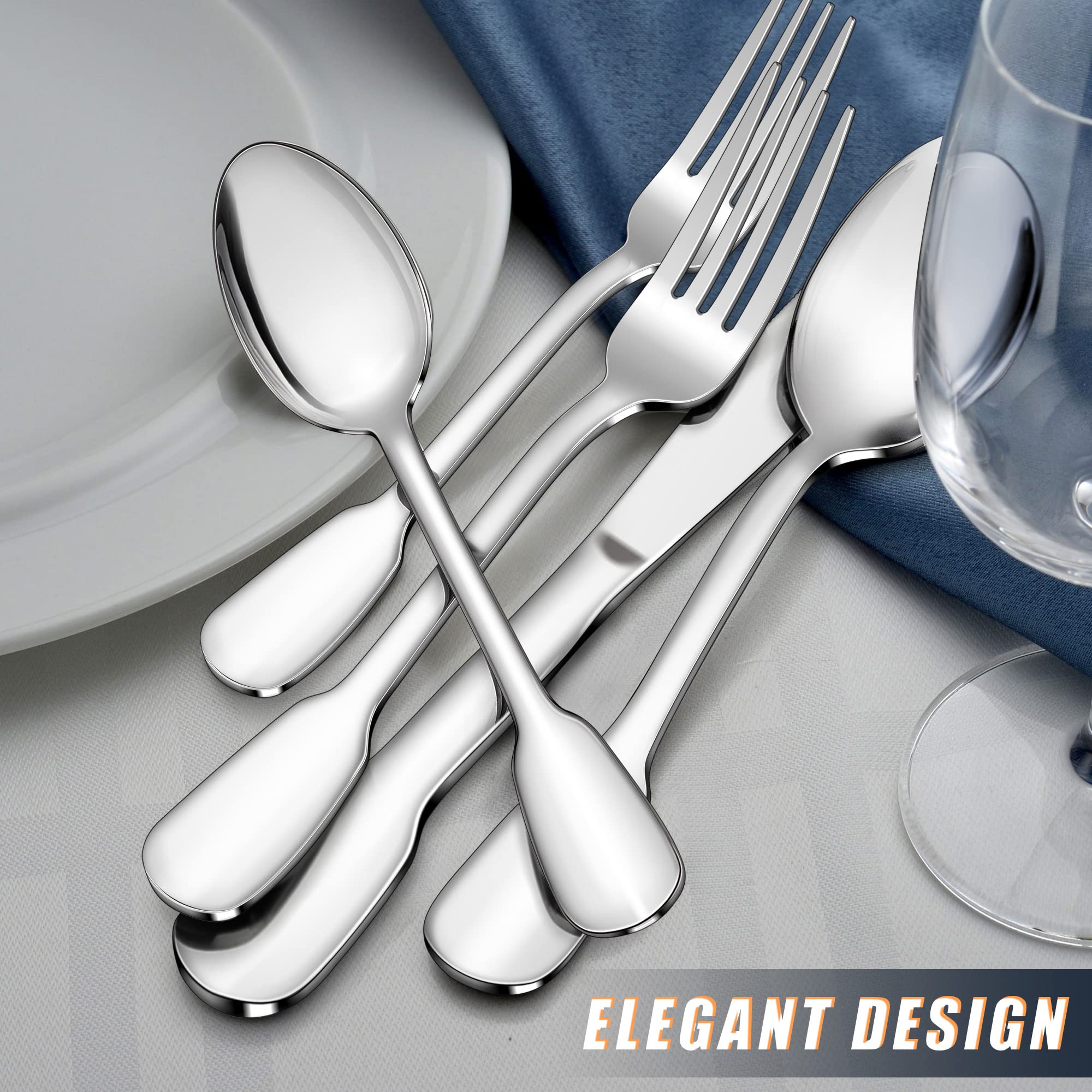 HaWare 60-teiliges Besteck-Set, Edelstahl-Besteckservice für 12 Personen, schickes Besteck mit breitem Griff, inklusive Tafelmesser, Gabeln, Löffel, hochglanzpolierte Essutensilien, spülmaschinenfest