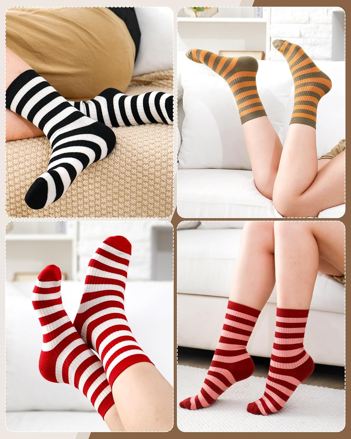 Bonuci 8 Pairs Winter Wool Striped Socks for Women Colorful Cute Retro Style Warm Crew Socks for Athletics Ladies Woolen Gifts - Image 2