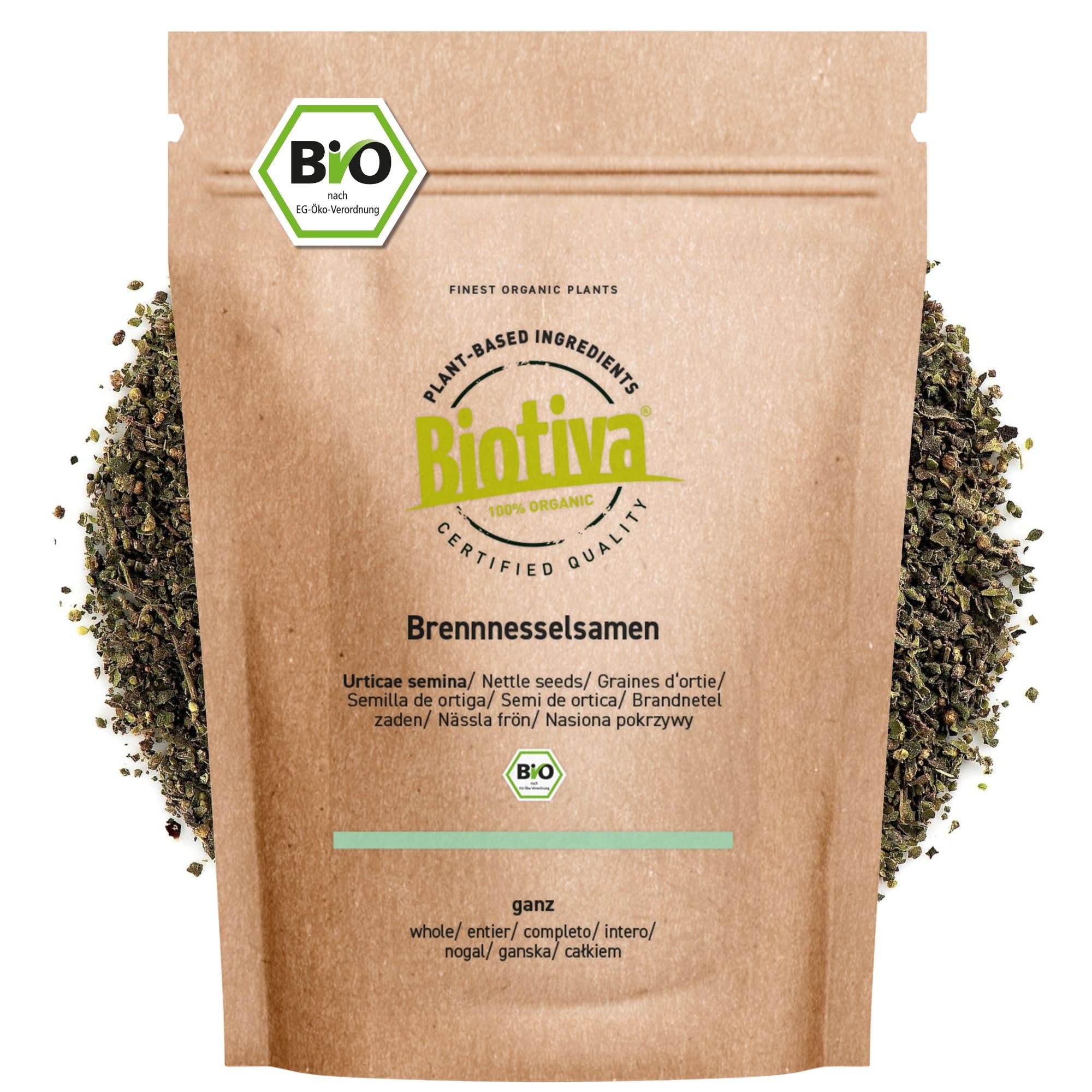 Semi di ortica bio interi 100 g | 100% erbe di ortica biologiche | Imbottigliati e controllati in Germania | Biotiva