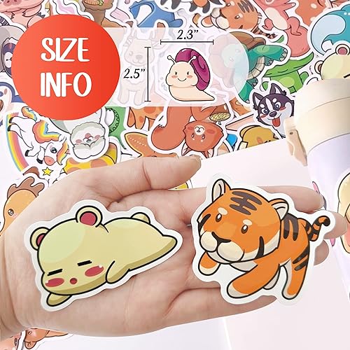Miniatura 3 de Kolmi 100 calcomanías de animales lindos para niños, calcomanías grandes de animales para niños, impermeables, aptas para lavavajillas, paquetes de