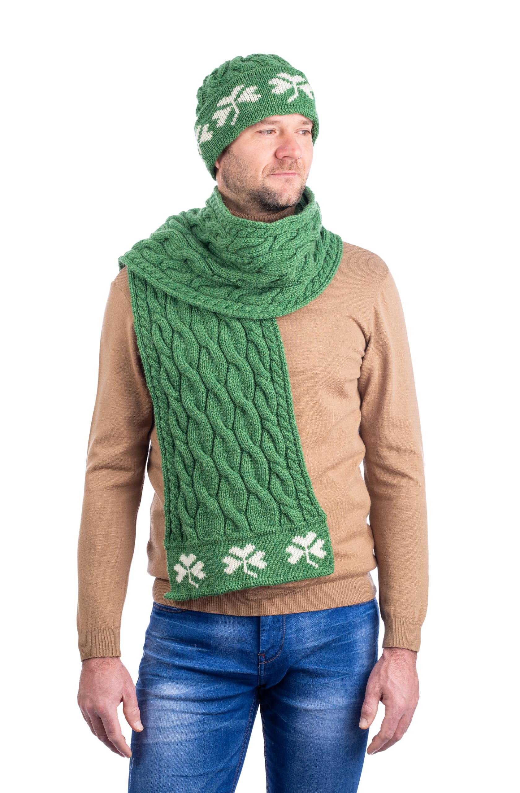 SAOL - 100% Lana Merino Shamrock Knit - Irlanda Invierno Sombrero/Beanie para Hombre - Talla única