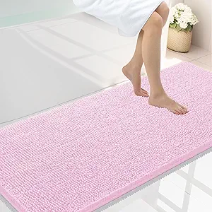 Smiry Luxury Chenille Bathroom Rugs 59x24, Extra Soft and Absorbent Shaggy Bath Mat, Machine Washable, Non-Slip Plush Carpet Runner for Tub, Shower, and Floor, Home Decor Accessories, Pink