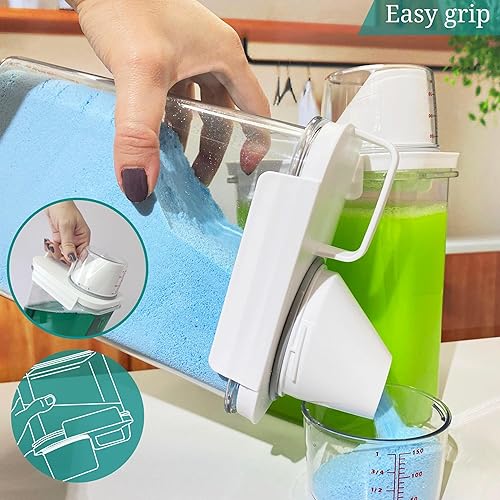 Miniatura 7 de Juego de 2 dispensadores de detergente para ropa sucia de 61 onzas con esponja de limpieza, ahorra tiempo y dinero, detergente líquido o en polvo,