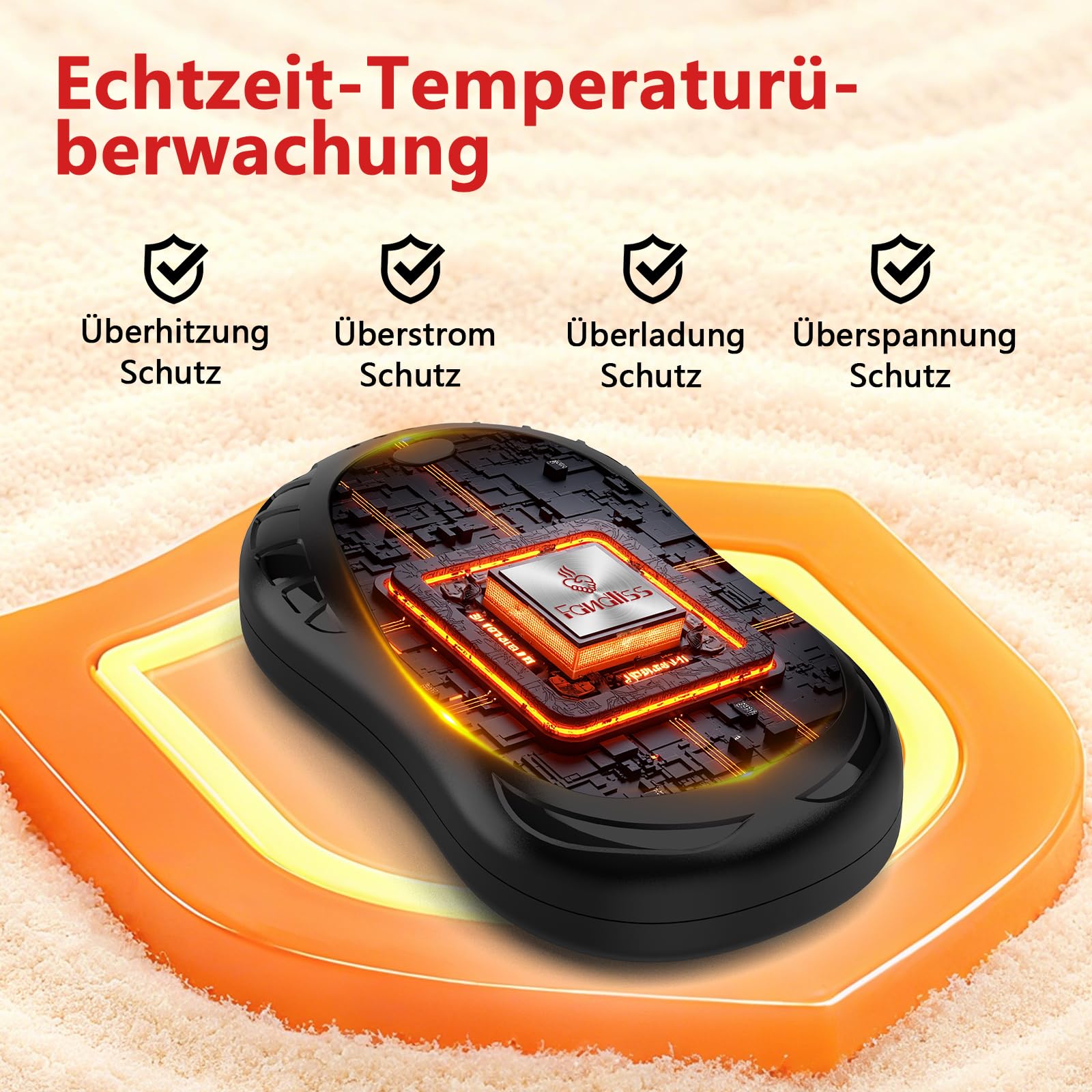 Handwärmer Elektrisch Split 2er-Pack mit USB, 3 Heizmodi Tragbare Elektrischer Taschenwärmer für Outdoor im Winter 6000mAh,Handwärmer Wiederaufladbar für Outdoor Sport
