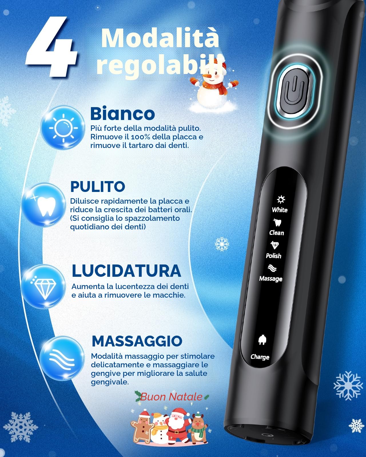 Spazzolino elettrico rotante per adulti con 8 testine (2 tipi) di potenza ricaricabile e 2 minuti di tempo intelligente, 4 modalità (A- ferroso)