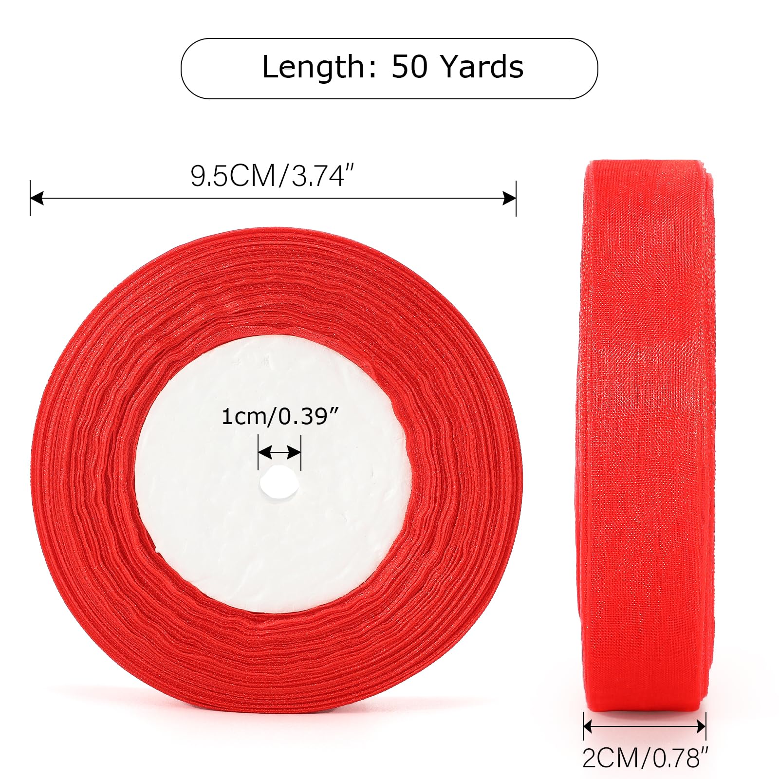 jijAcraft 20mm Red Organza Ribbon: 45m Sheer Organza Chiffon Ribbons Craft Ribbons Gift Wrapping Ribbon for Weddings Crafts Gift Bows Party Christmas Decorations - Image 2
