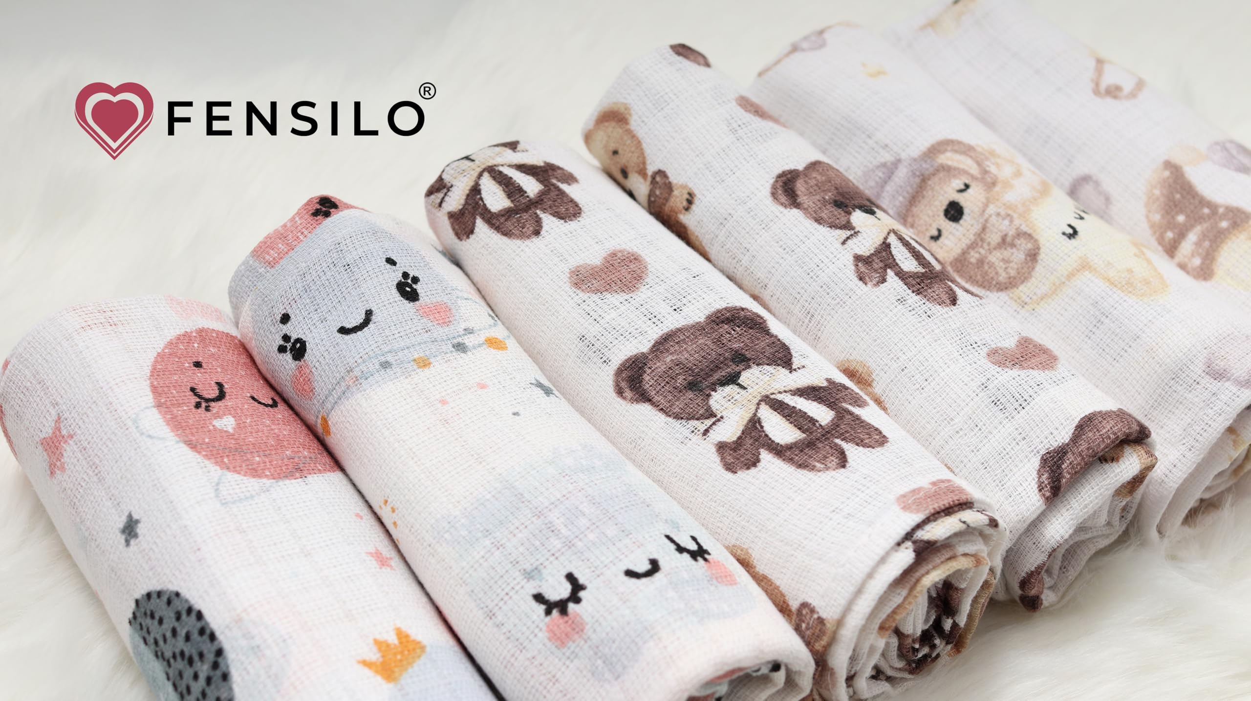FENSILO Pañales de muselina para bebés y niñas, 6 unidades, 70 x 80 cm, para bebés y recién nacidos, paños de muselina para niños y niñas, paños para eructos de algodón, 1008