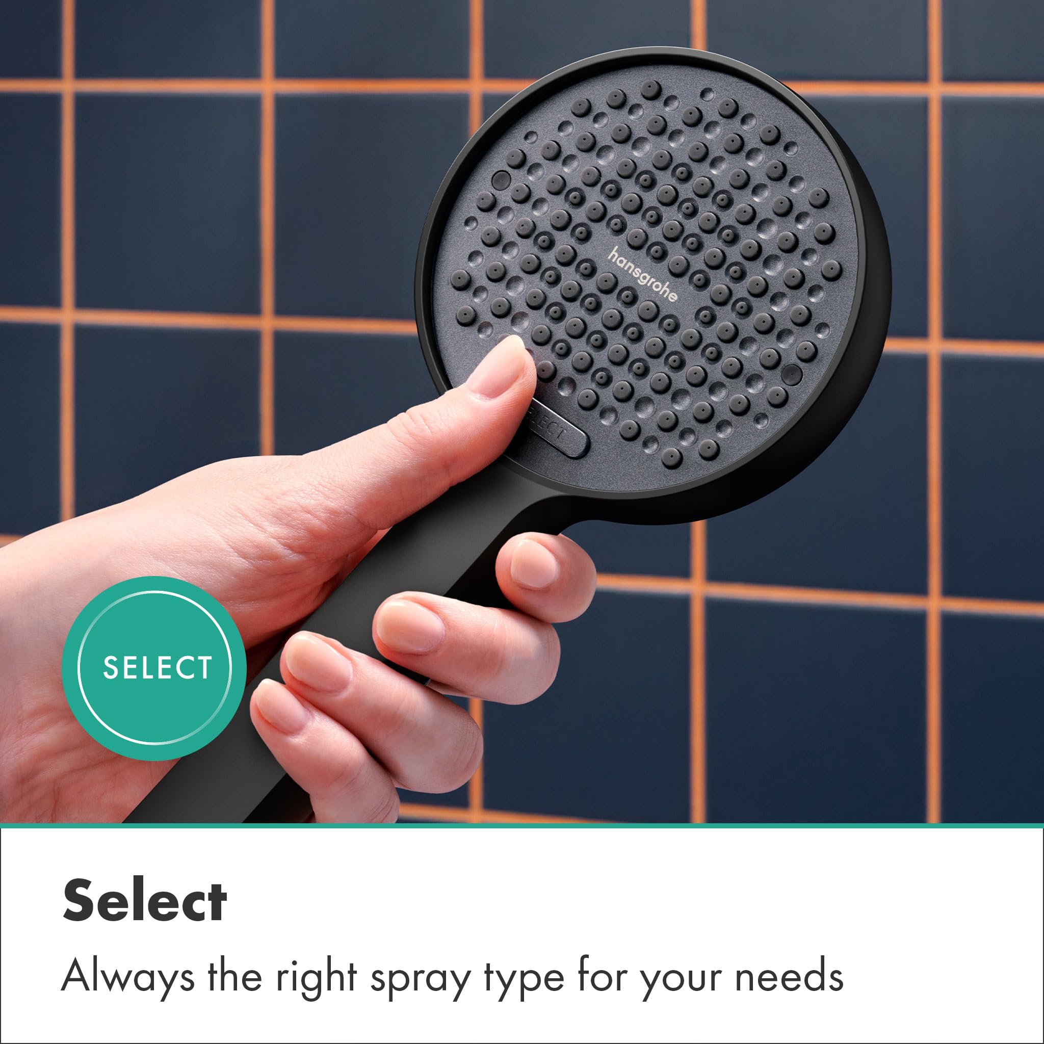 hansgrohe Activera Select S - conjunto de ducha con alcachofa de ducha ahorro de agua (EcoSmart), flexo de ducha (1,60 m) y barra de ducha (72 cm) para taladros existentes, negro mate, 28048670