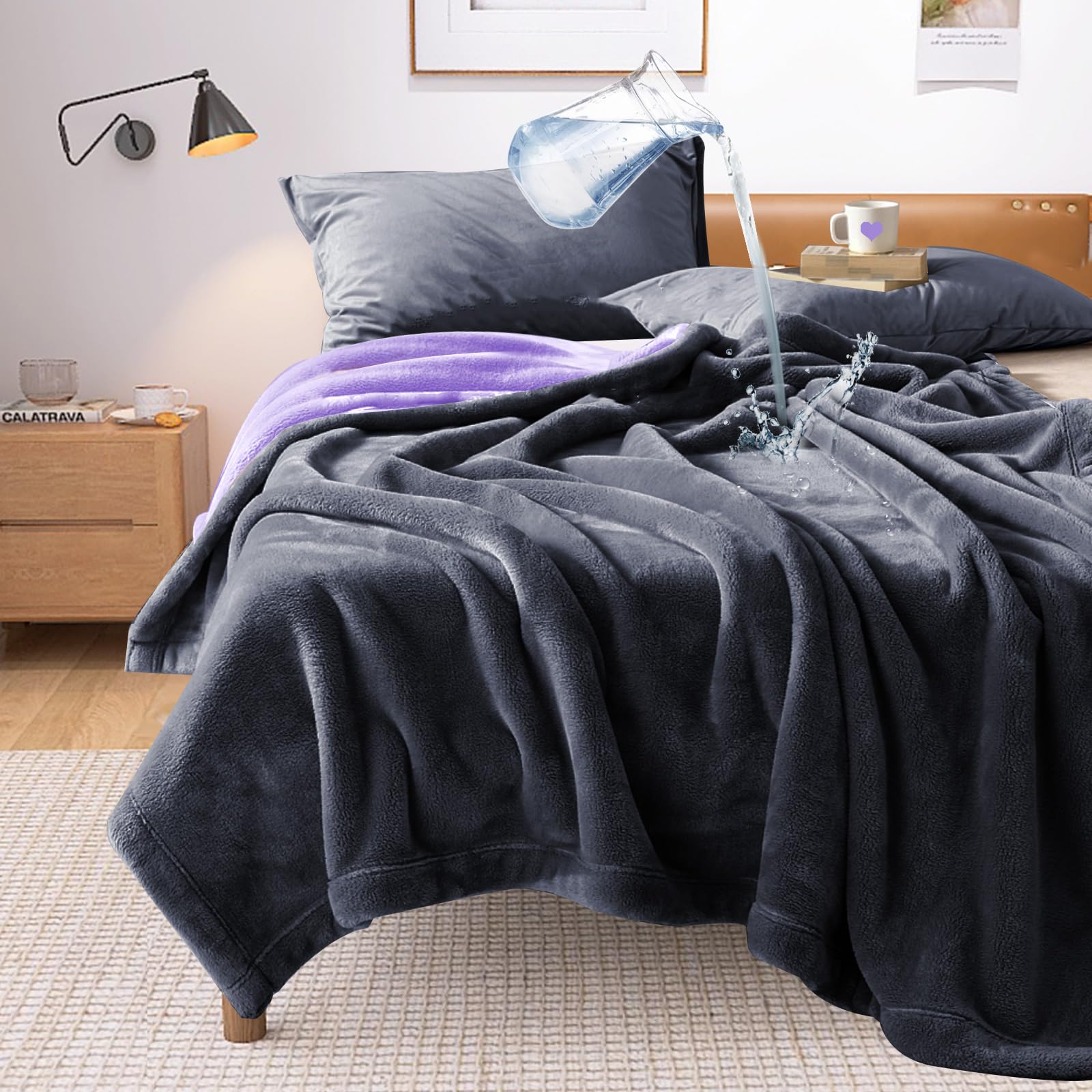 YISURE Wasserfeste Decke 230x203cm King Size Spritzdecke für Paare, Reversible Bettmatratzenschoner