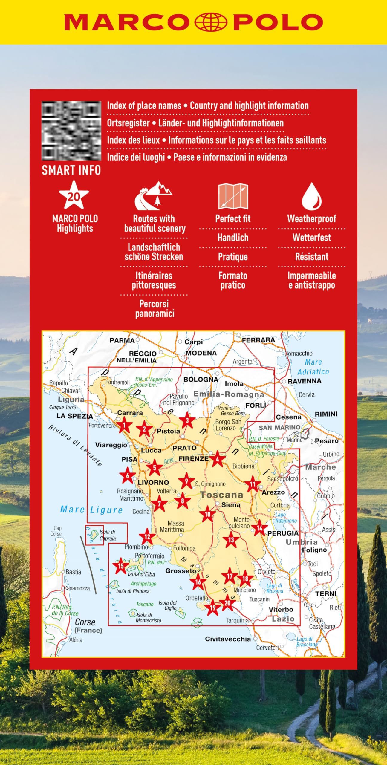 Tuscany Marco Polo Map: Straßenkarte und Autokarte mit sehenswerten Strecken, Highlights und digitaler Erweiterung: 07