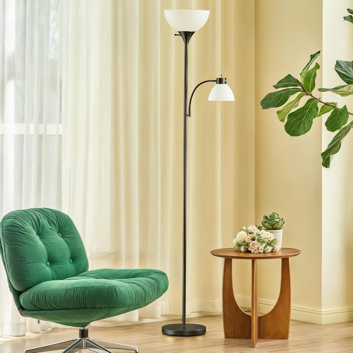 VONLUCE Torchiere Floor Lamp, 71″ Standing Lamp with Adjustable Reading Lights & 2 Bulbs, 3 Color Temperatures Modern Tall Pole Lamp for Living Room Bedroom Corner, Black