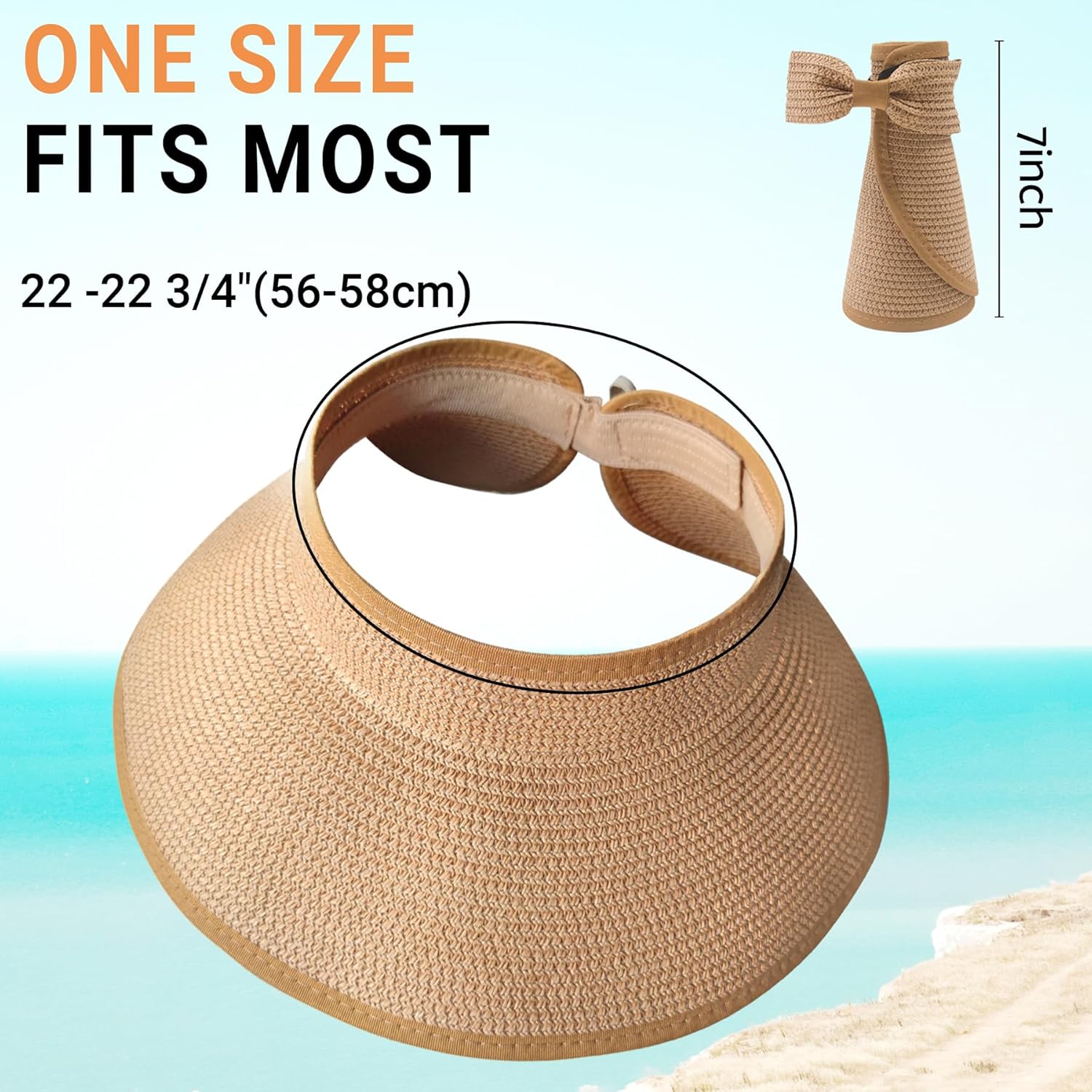 PFFY Sun Hats for Women Straw Beach Hat Packable Foldable Wide Brim Ponytail Travel Visor - Image 6