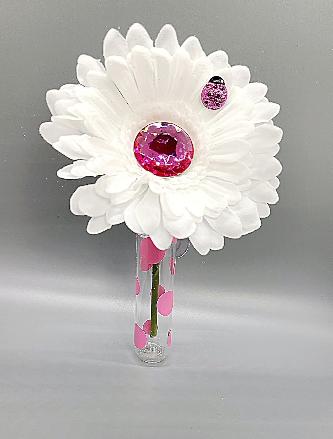 White Daisy Pink Bling with Suction Vase - Compatible with VW Beetle